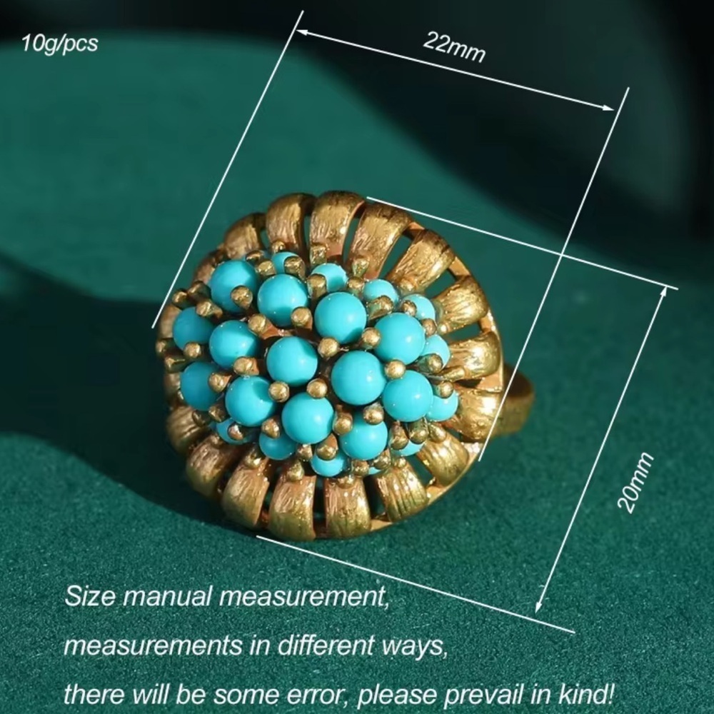 Golden Age Victorian Turquoise Treasure Antique Brass Masterpiece Ring - Picture 14 of 14